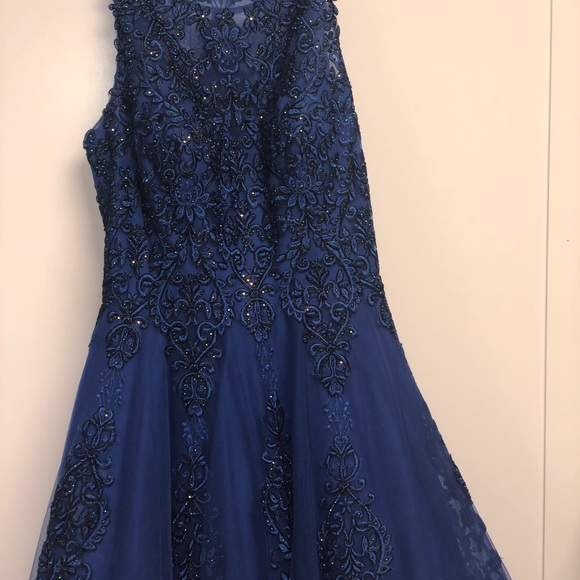 Navy Blue Long Formal Dress - Picture 2 of 4